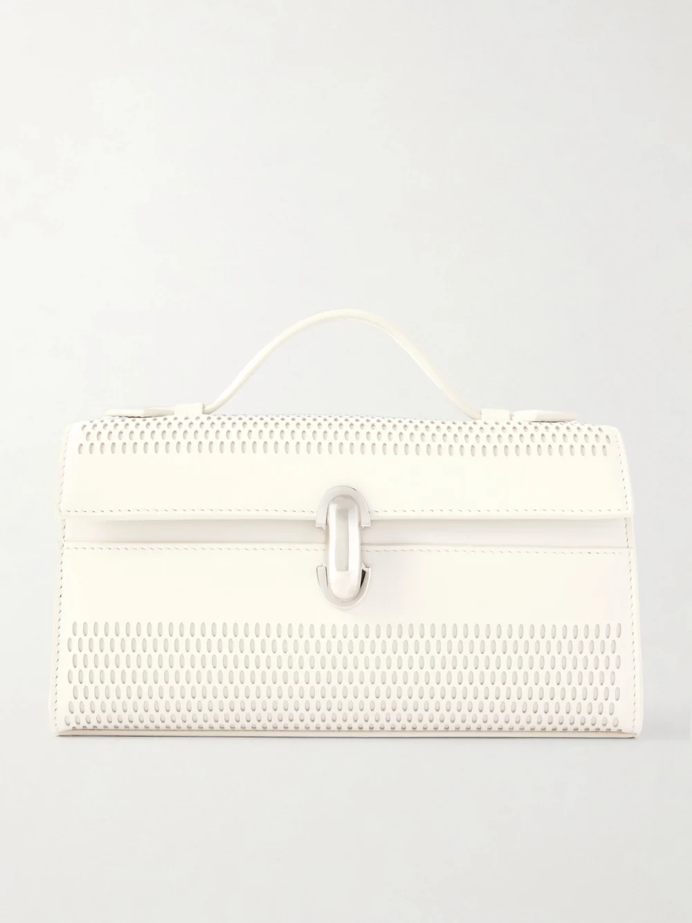 Savette Symmetry Laser-cut Leather Top-handle Bag in white