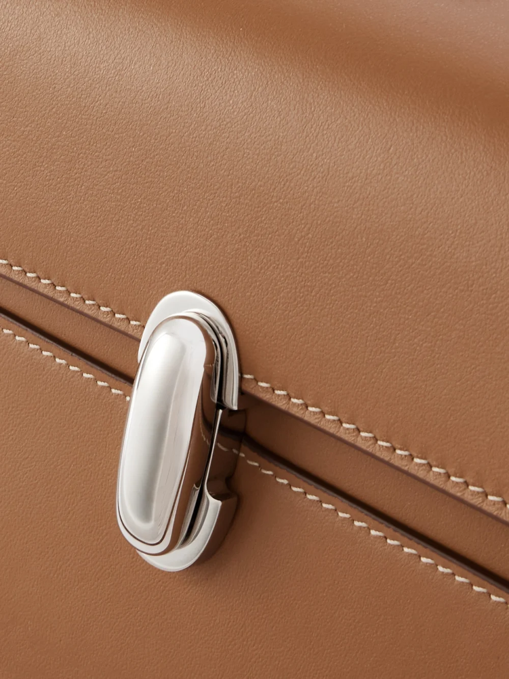 Close-up detail of the Savette Symmetry Leather Tote