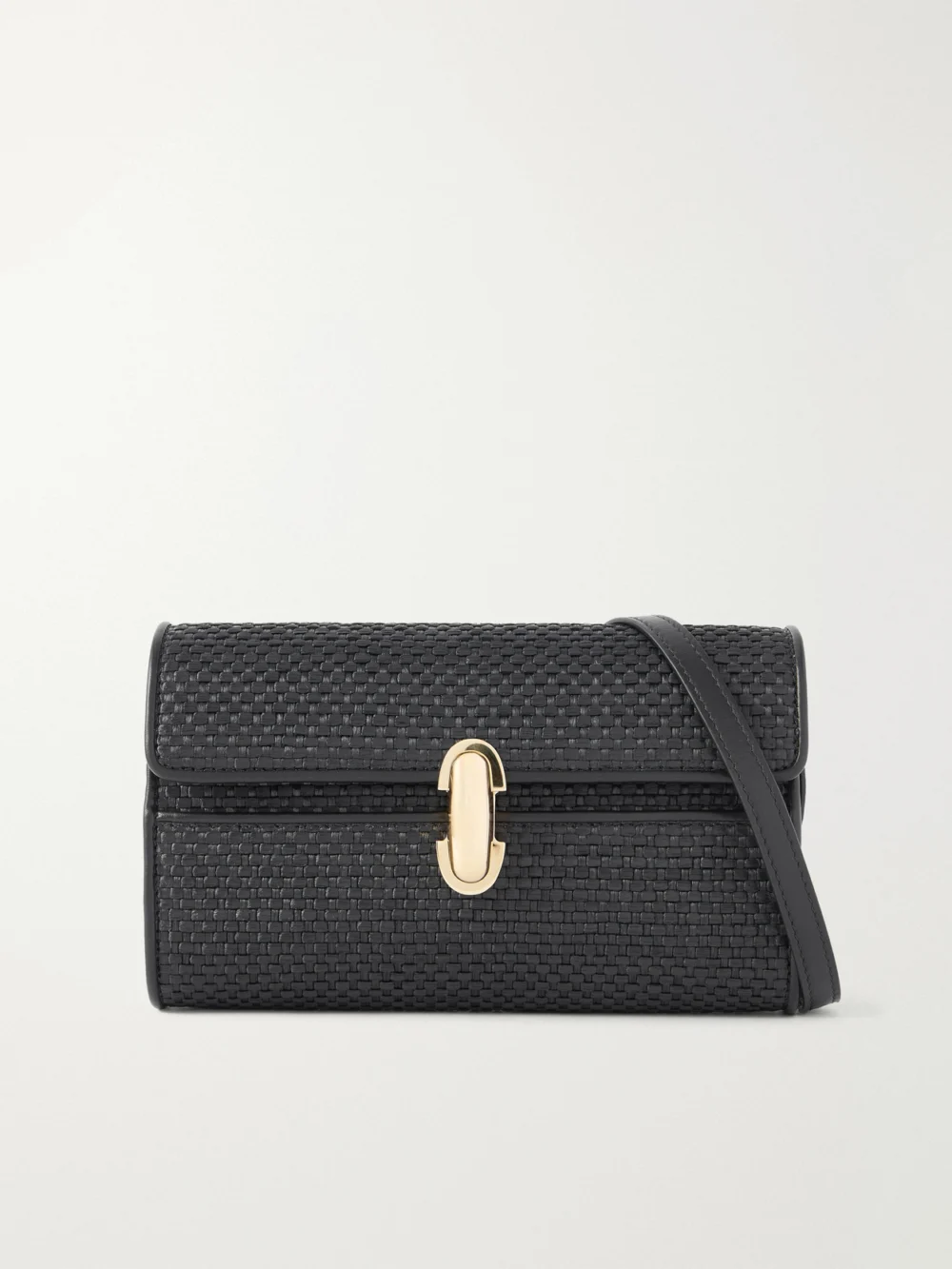 Savette Symmetry Leather-trimmed Woven Raffia Shoulder Bag in black
