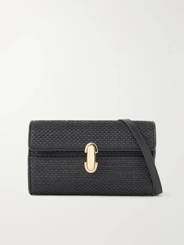 Savette Symmetry Leather-trimmed Woven Raffia Shoulder Bag