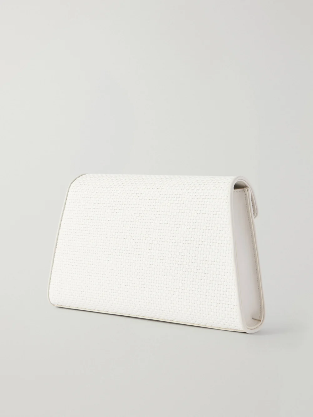 Back view of the Savette Symmetry Leather-trimmed Woven Raffia Shoulder Bag