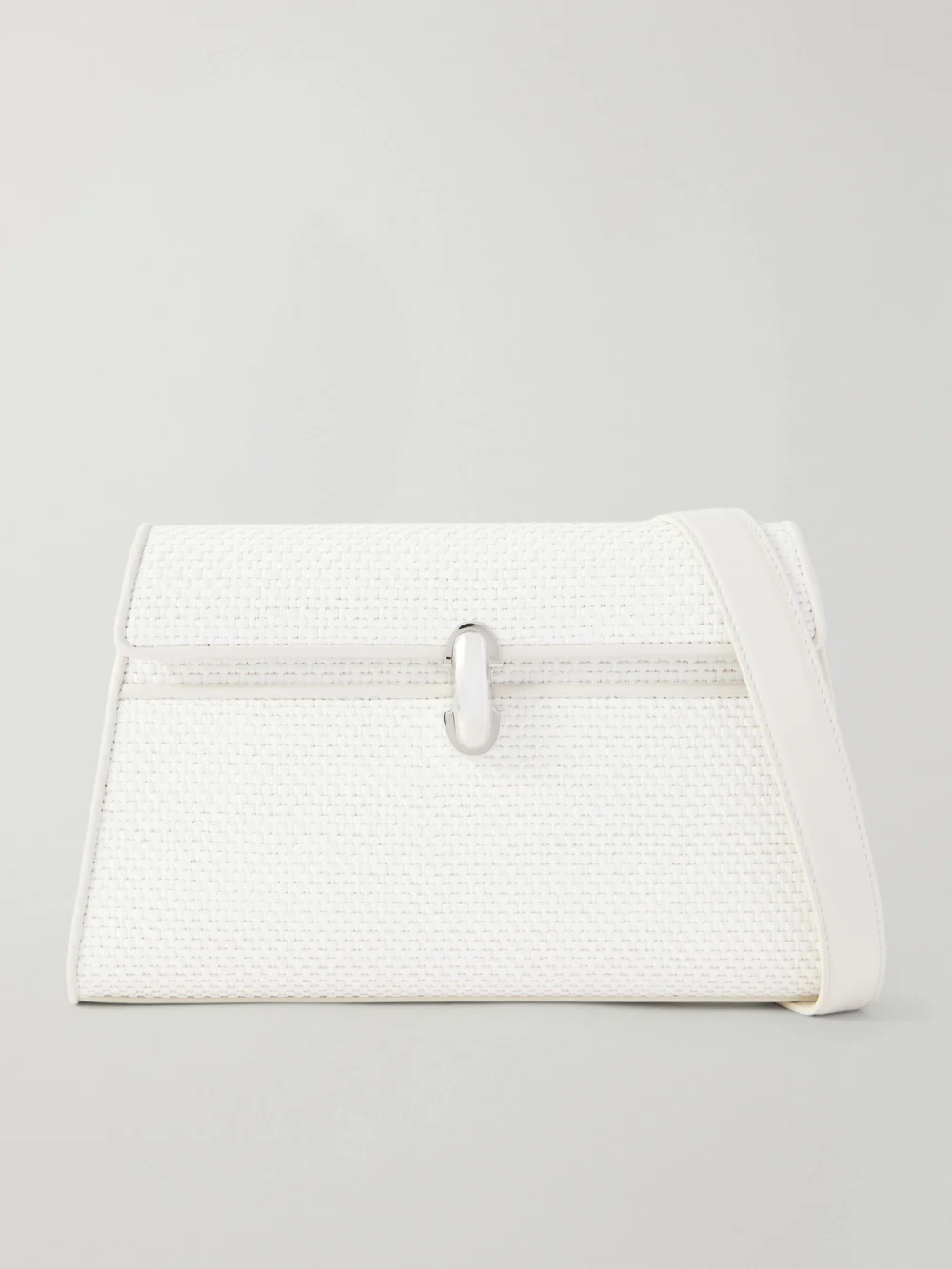 Savette Symmetry Leather-trimmed Woven Raffia Shoulder Bag in white