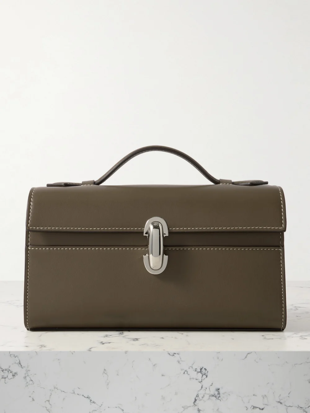 Savette Symmetry Pochette Leather Tote in dark brown