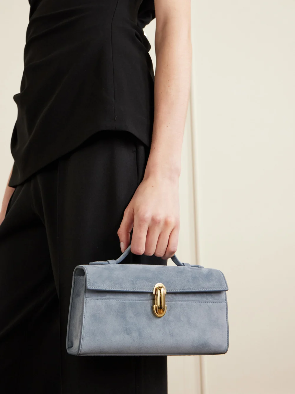 Savette Symmetry Pochette Suede Tote, styled view