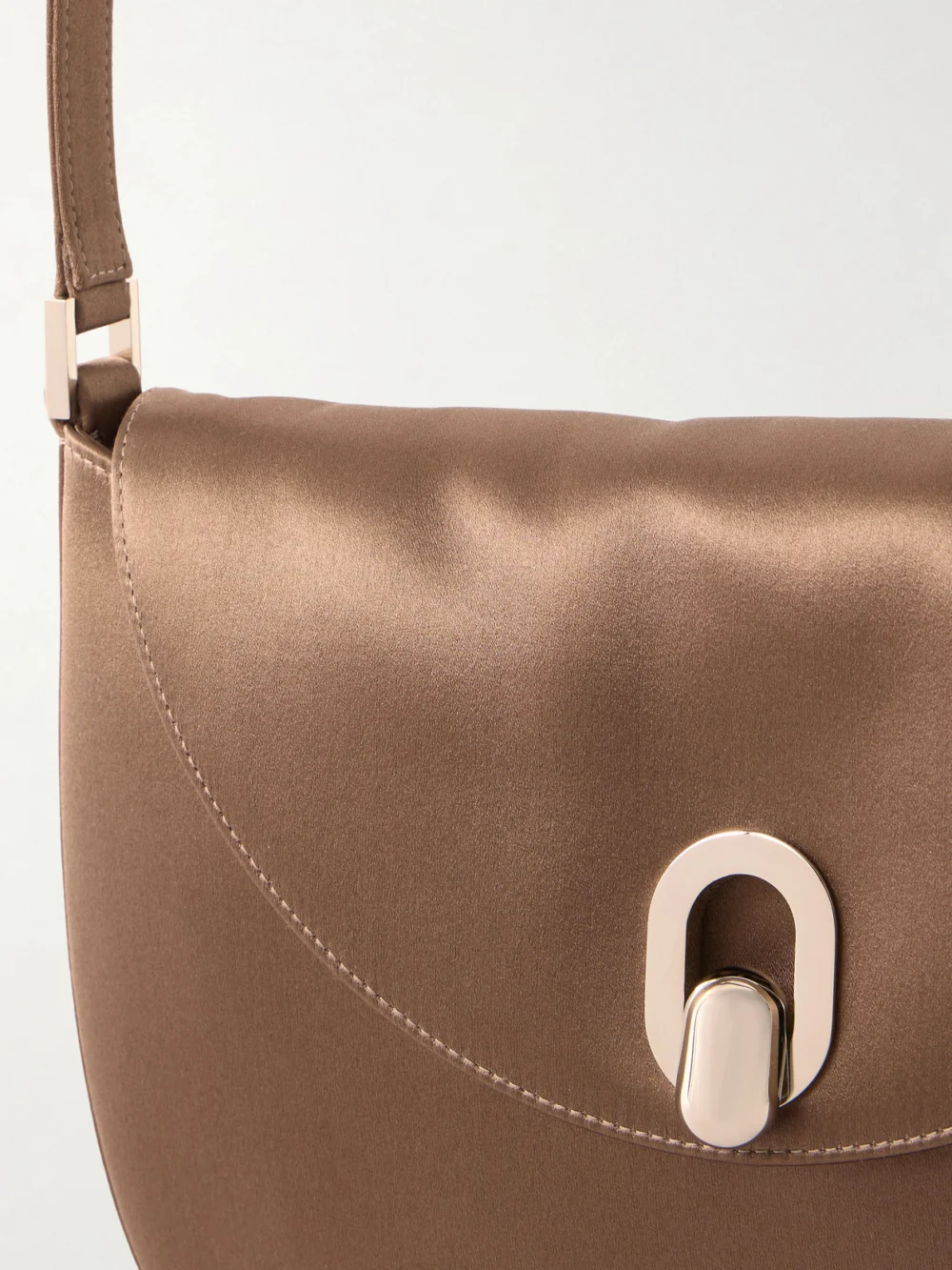 Close-up detail of the Savette Tondo Small Satin Shoulder Bag