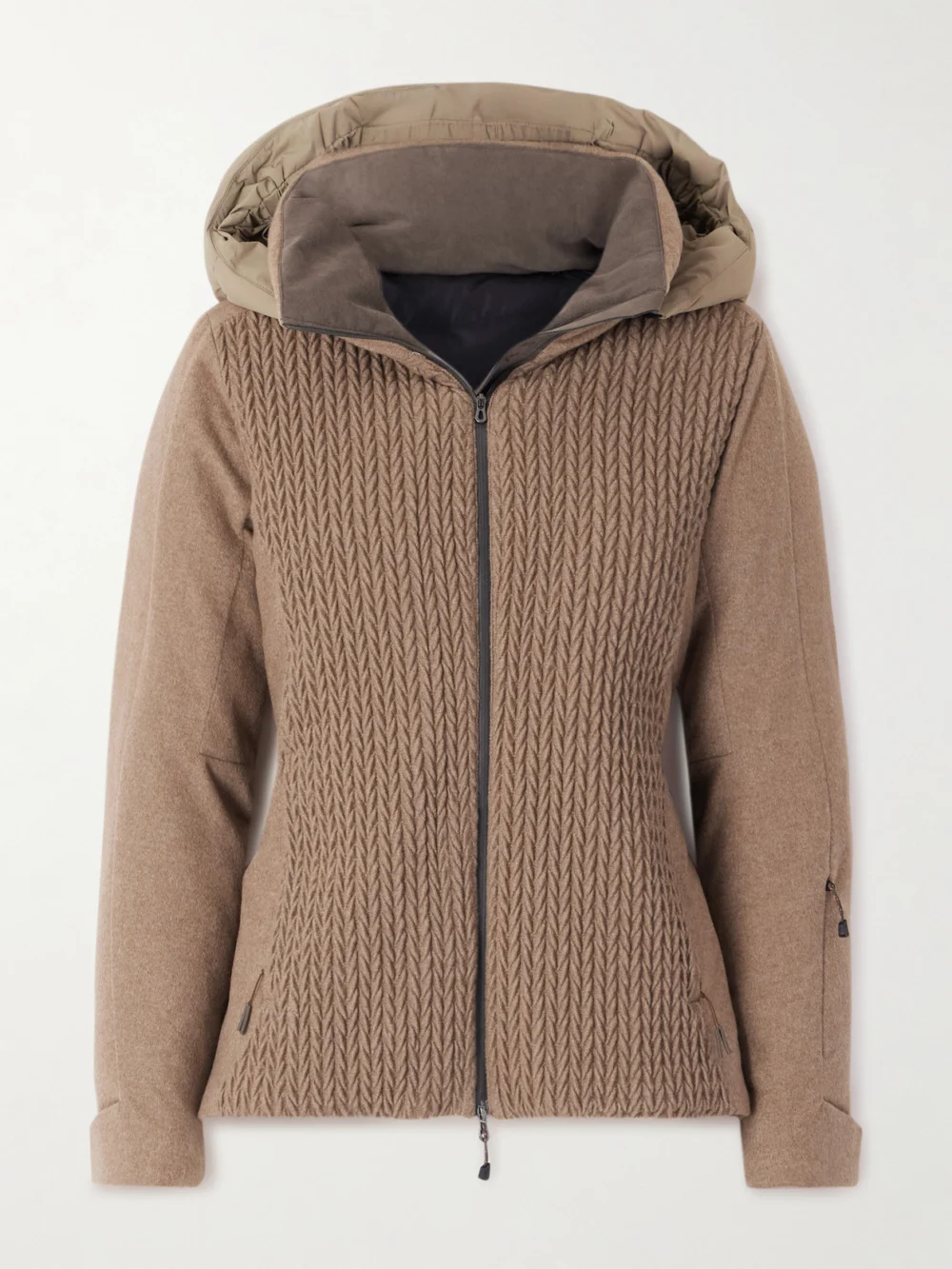 Sease Armor 2.0 Hooded Padded Cable-knit Cashmere Ski Jacket in brown