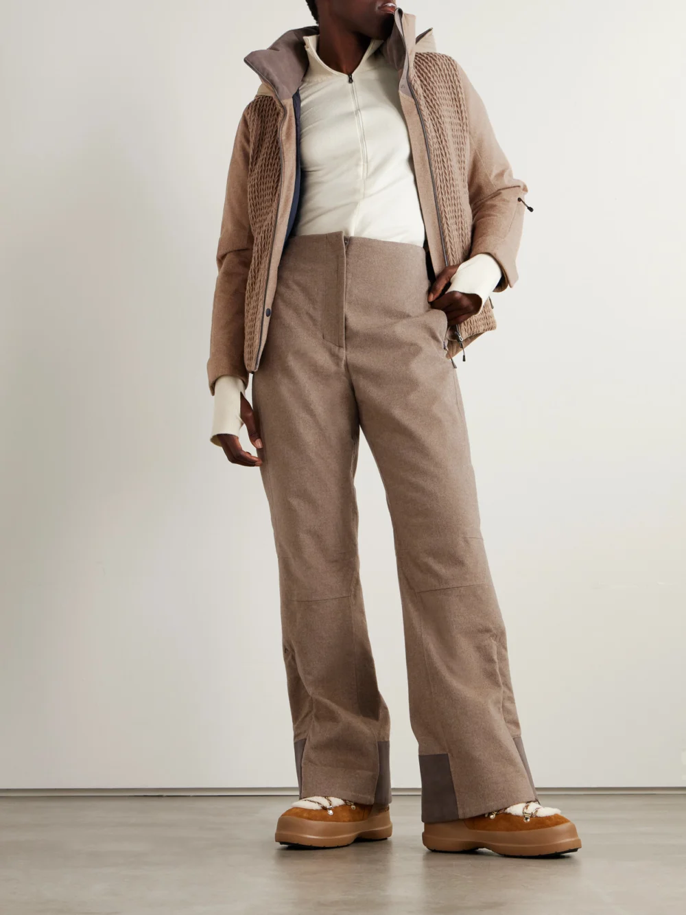 Sease Armor 2.0 Hooded Padded Cable-knit Cashmere Ski Jacket, worn by a model