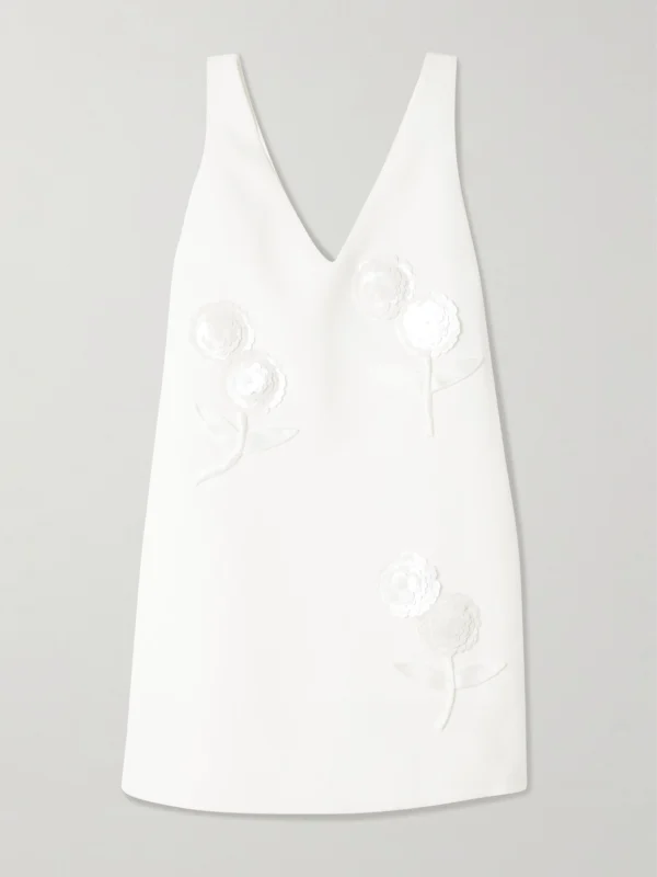 Self-Portrait Appliquéd Embellished Crepe Mini Dress