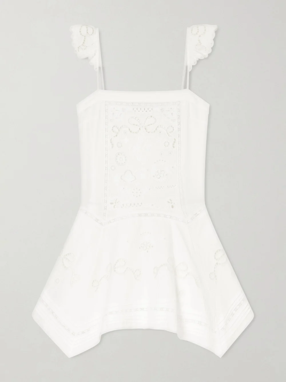 Self-Portrait Asymmetric Embroidered Linen and Cotton-blend Midi Dress in white
