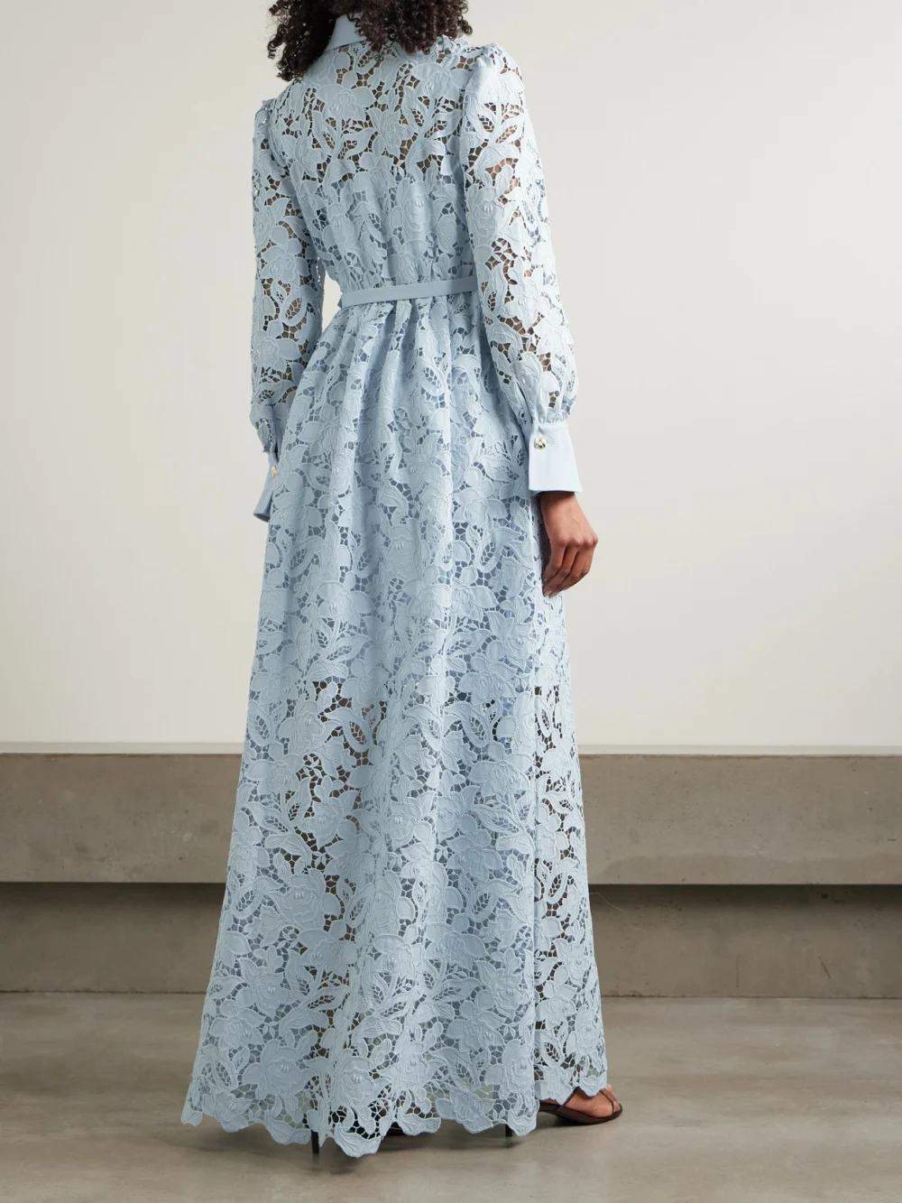 Back view of the Self-Portrait Belted Corded Lace Maxi Dress
