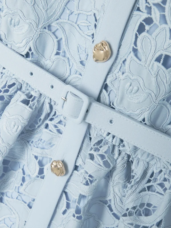 Close-up detail of the Self-Portrait Belted Corded Lace Maxi Dress