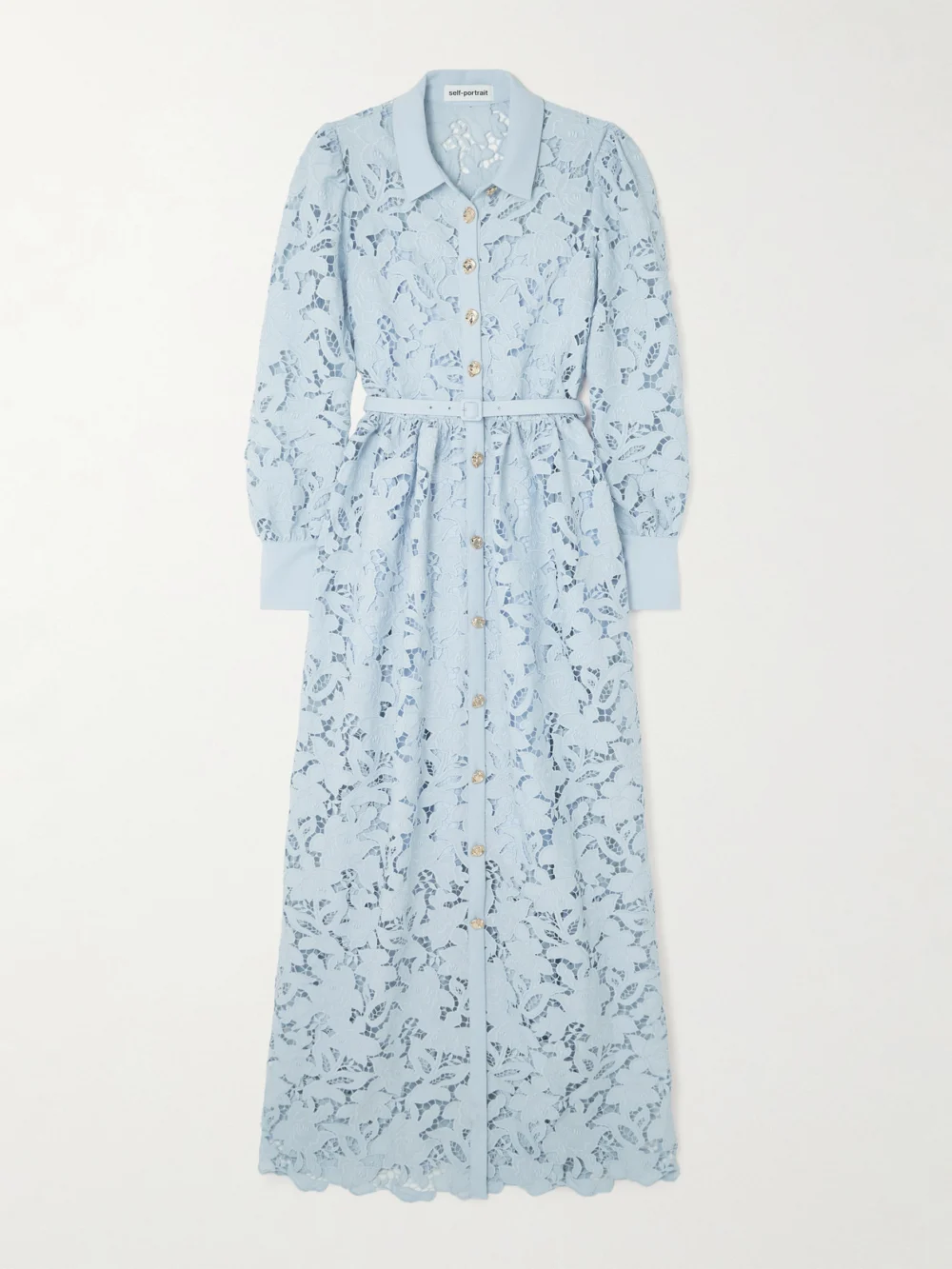 Self-Portrait Belted Corded Lace Maxi Dress in blue