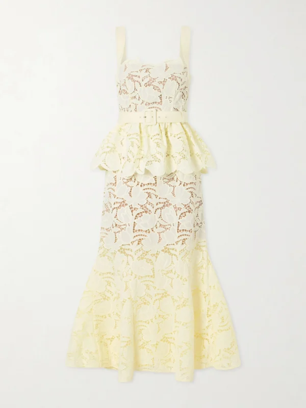 Self-Portrait Belted Lace Peplum Midi Dress