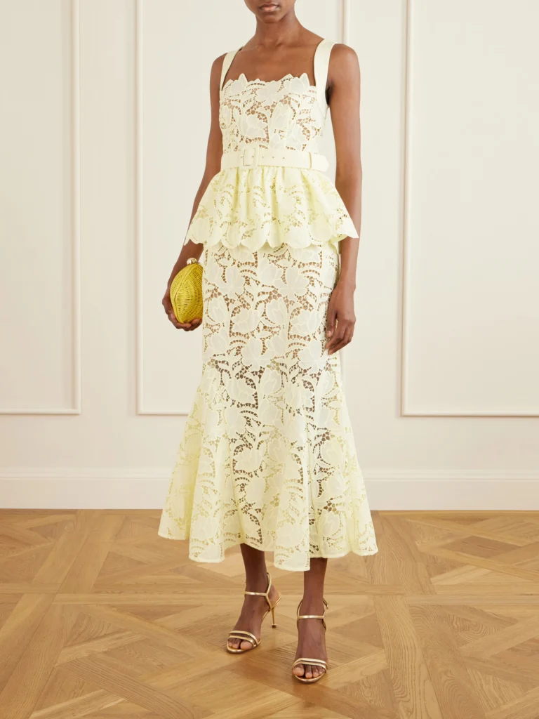 Self-Portrait Belted Lace Peplum Midi Dress