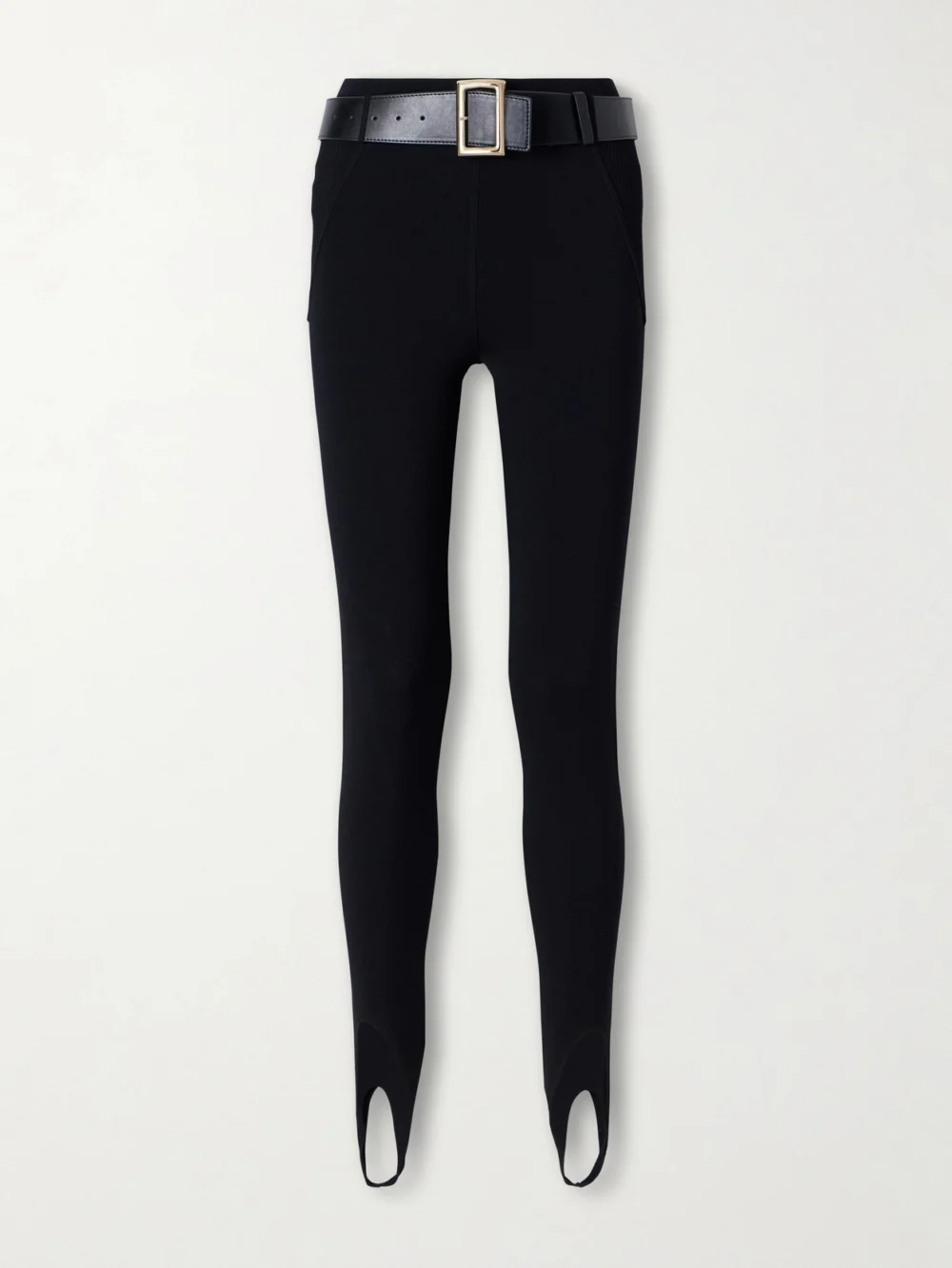 Self-Portrait Belted Stretch-jersey Stirrup Leggings in black