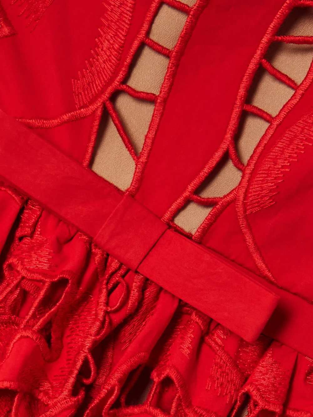 Close-up detail of the Self-Portrait Bow-detailed Cotton-guipure Lace Midi Dress