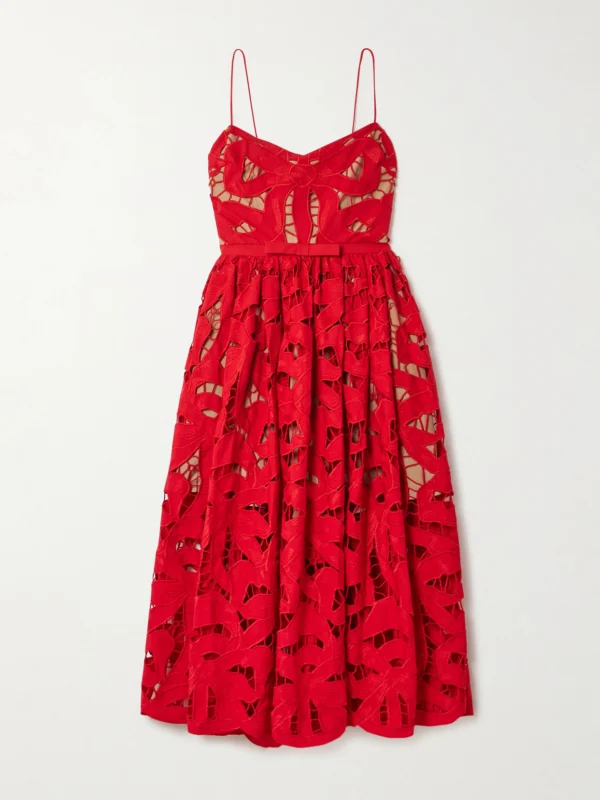 Self-Portrait Bow-detailed Cotton-guipure Lace Midi Dress