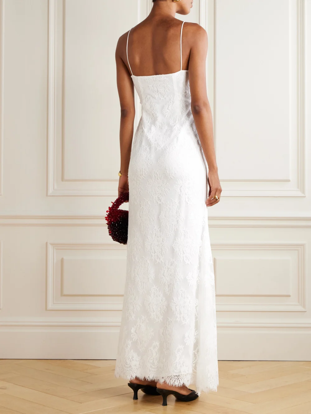 Back view of the Self-Portrait Bow-embellished Cotton-blend and Lace Maxi Dress