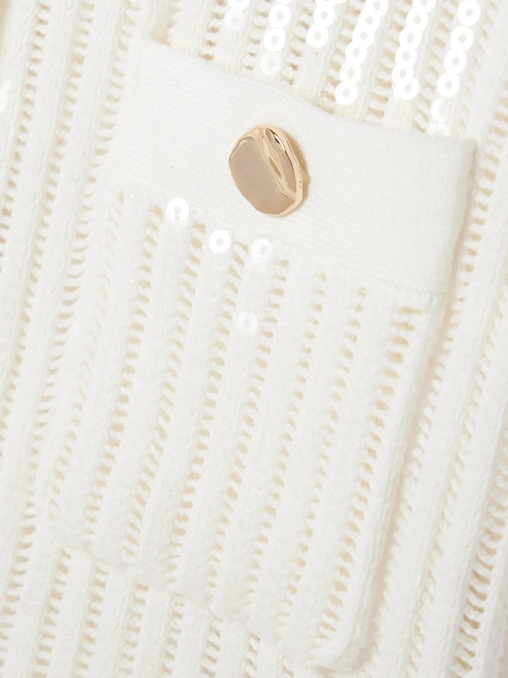 Close-up detail of the Self-Portrait Cropped Sequined Crocheted Cotton and Cashmere-blend Shirt