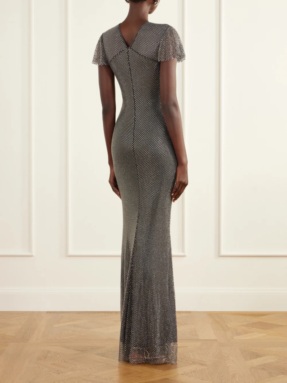 Back view of the Self-Portrait Crystal-embellished Mesh Maxi Dress