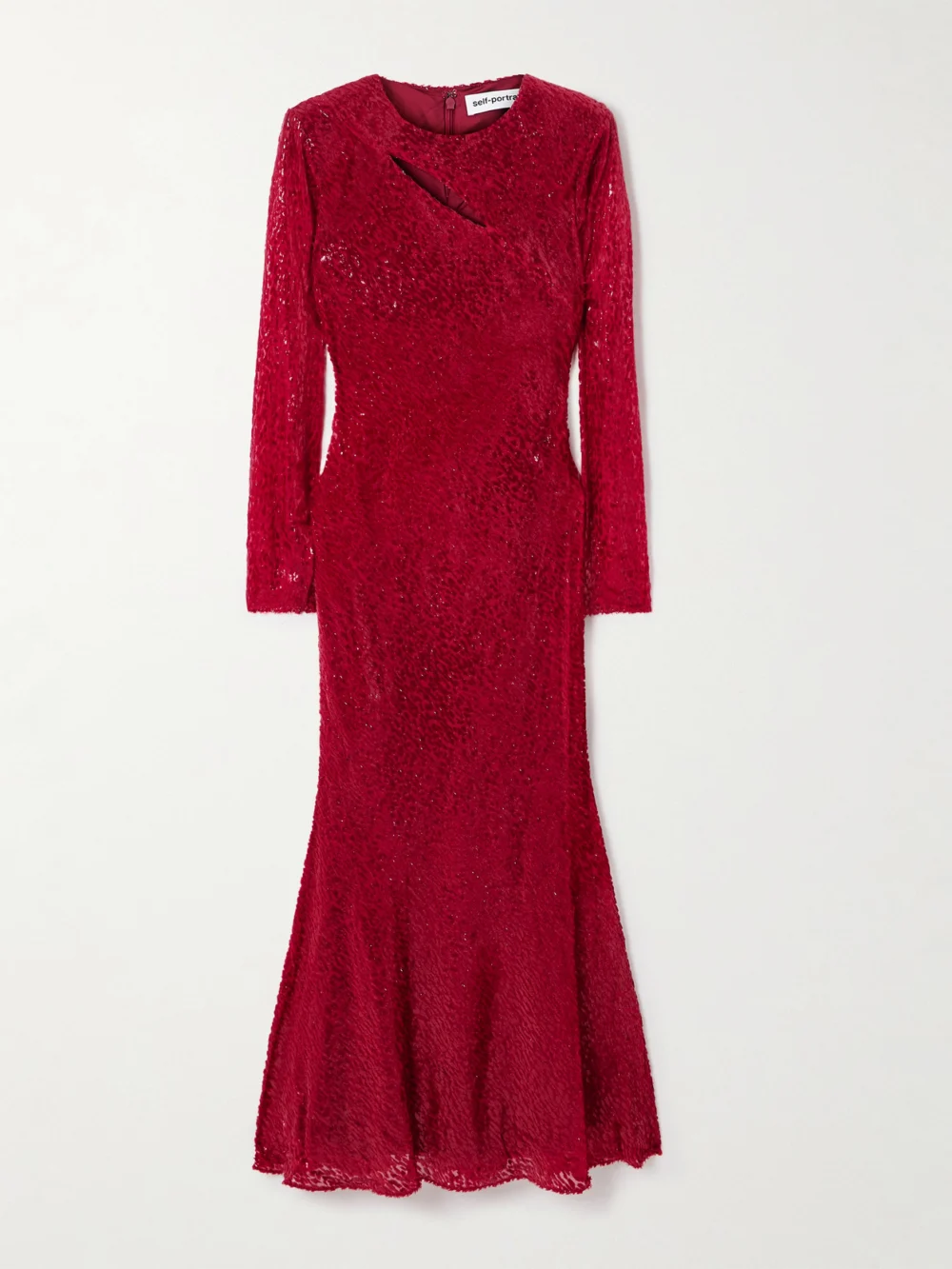 Self-Portrait Cutout Fil Coupé Midi Dress in red