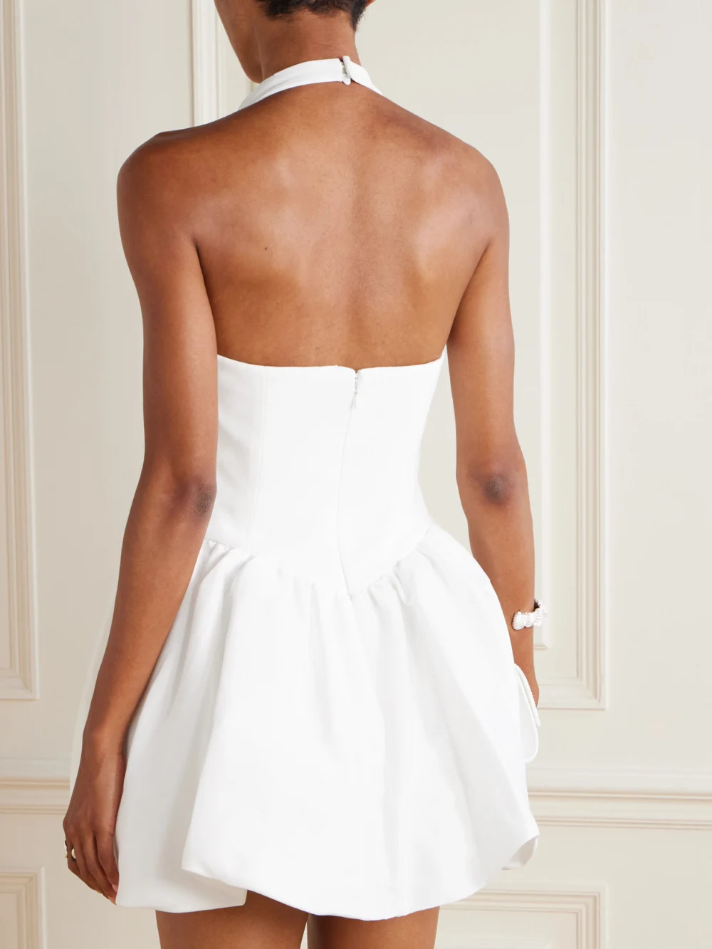 Back view of the Self-Portrait Draped Crepe Halterneck Mini Dress