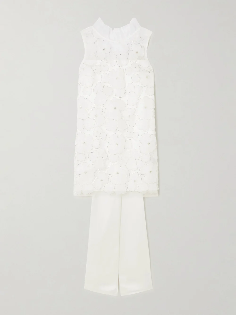 Self-Portrait Embellished Appliquéd Tulle and Satin Mini Dress in white