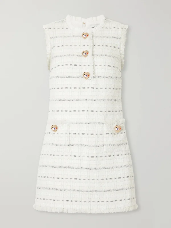 Self-Portrait Embellished Frayed Bouclé Mini Dress