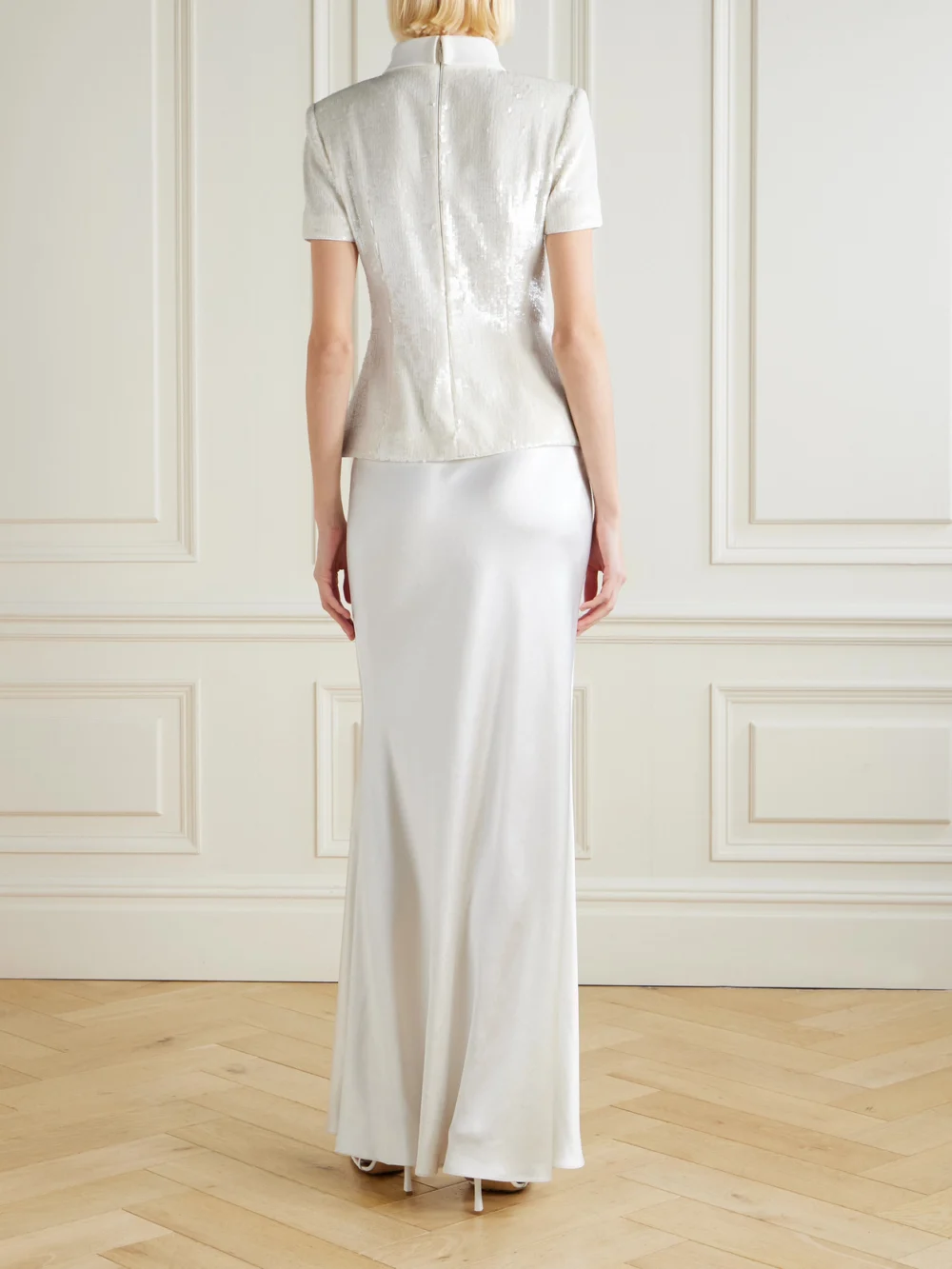 Back view of the Self-Portrait Embellished Satin Maxi Dress