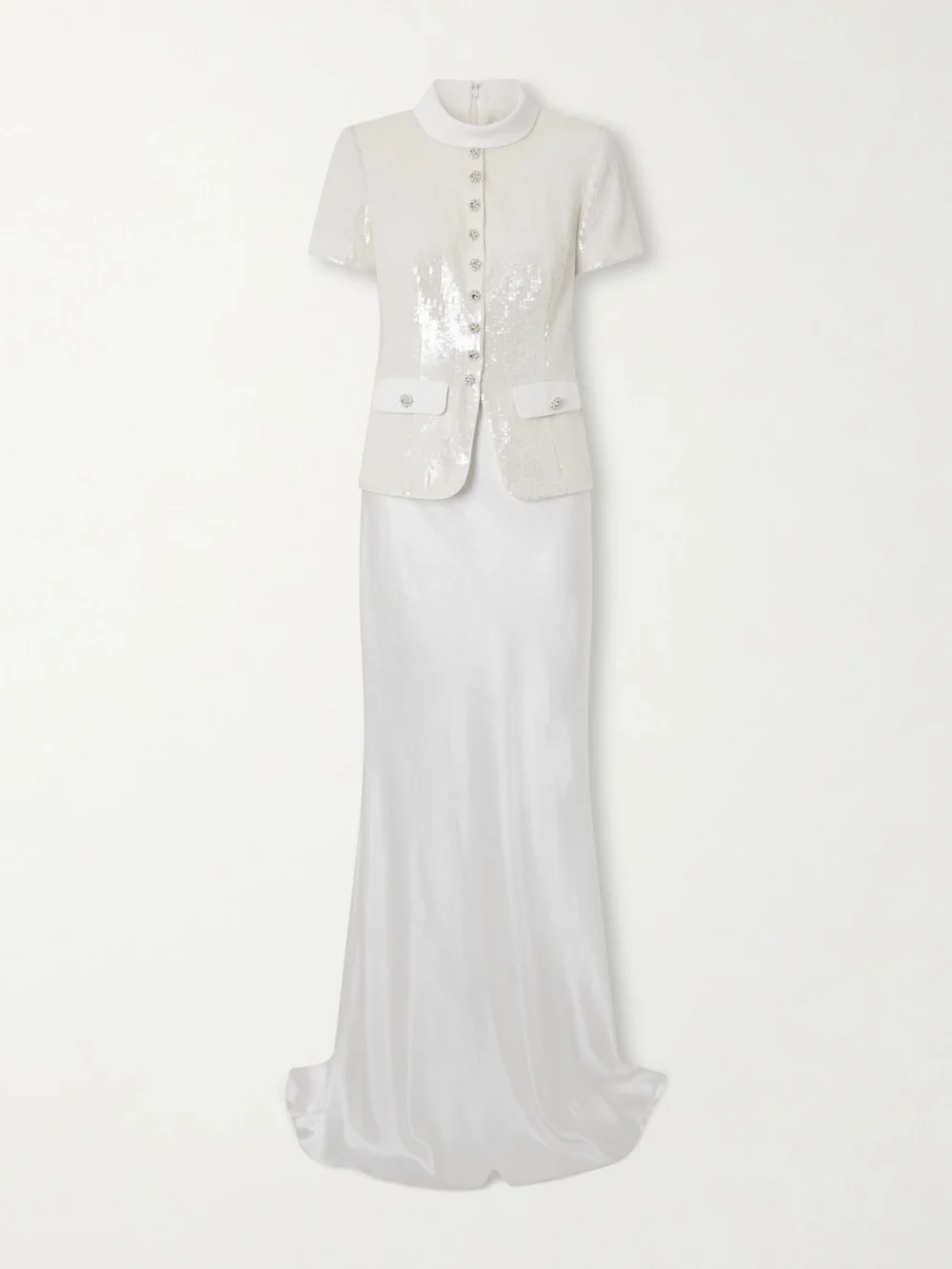 Self-Portrait Embellished Satin Maxi Dress in white