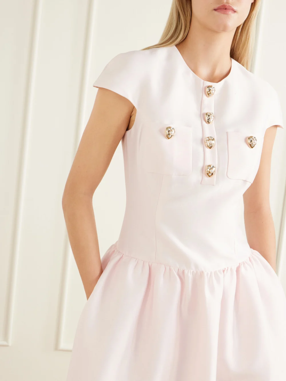 Close-up detail of the Self-Portrait Embellished Taffeta Midi Dress