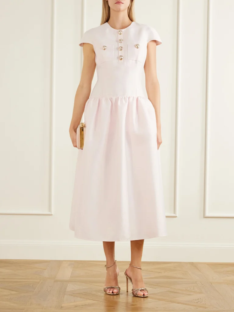 Self-Portrait Embellished Taffeta Midi Dress