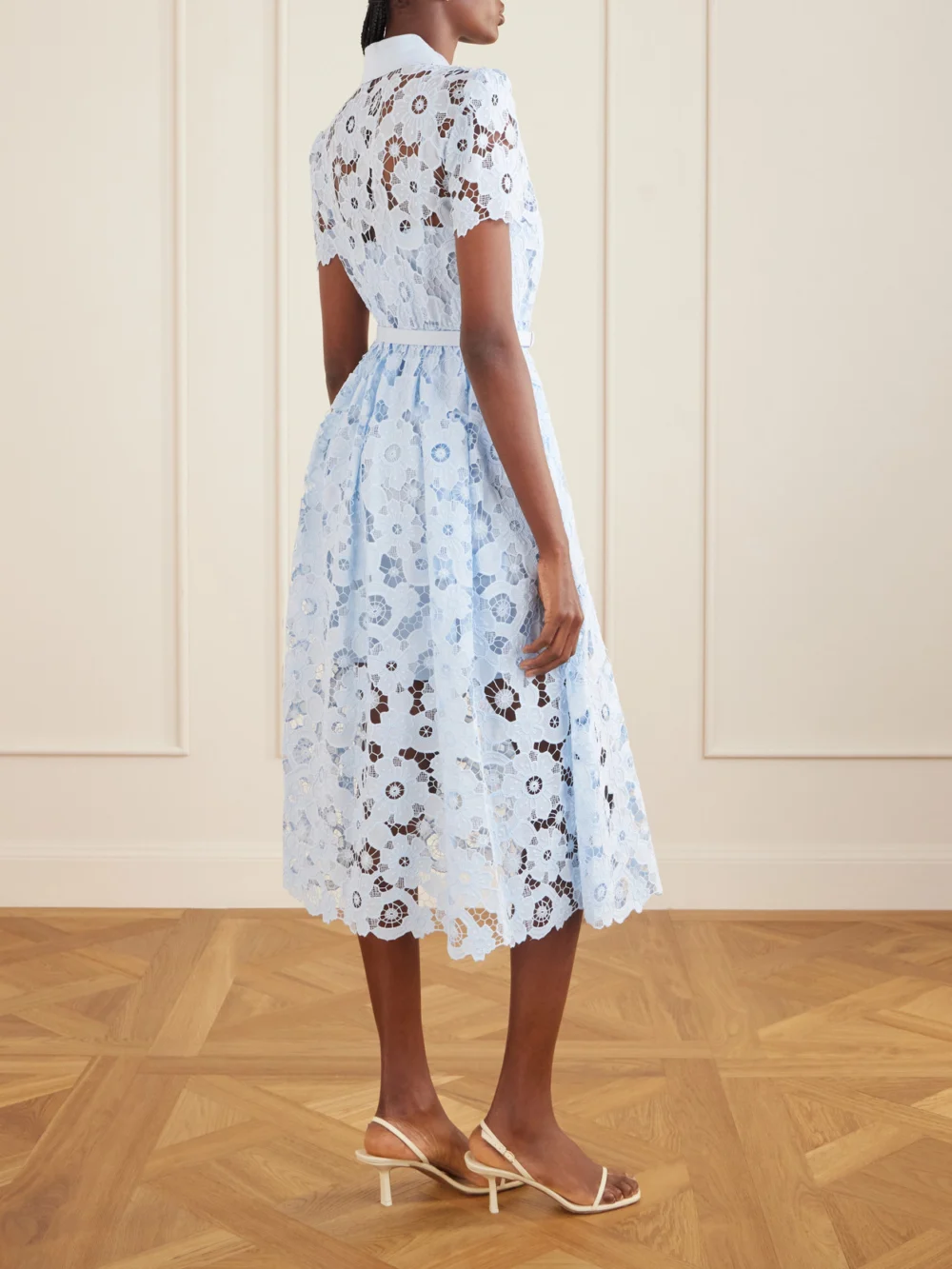 Back view of the Self-Portrait Embroidered Guipure Lace Midi Dress