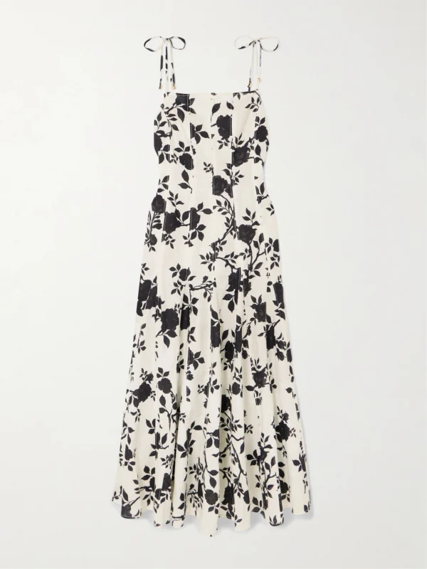 Self-Portrait Floral-print Linen and Cotton-blend Midi Dress