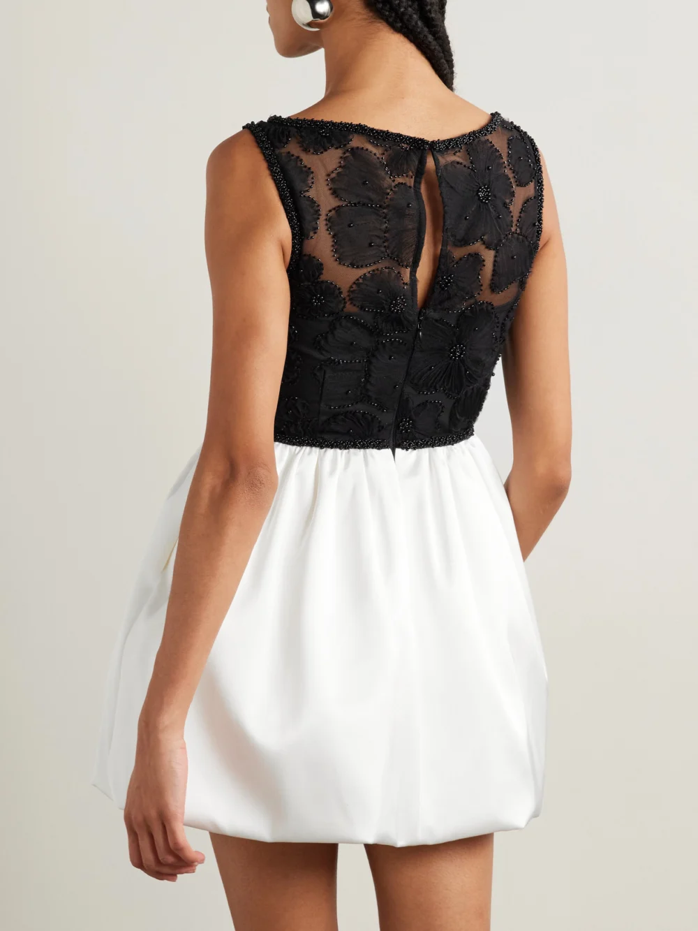 Back view of the Self-Portrait Gathered Satin and Embellished Tulle Mini Dress