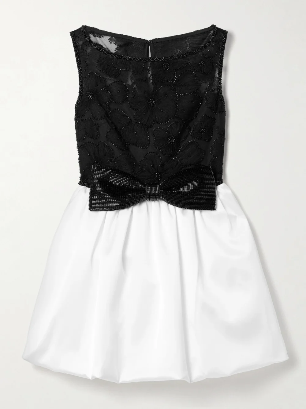 Self-Portrait Gathered Satin and Embellished Tulle Mini Dress in white