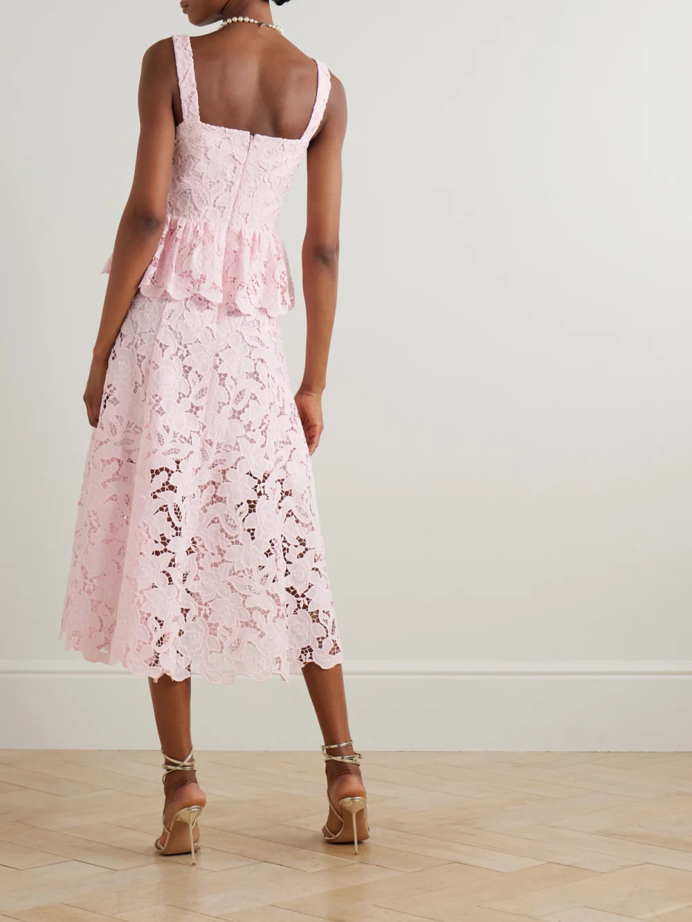 Back view of the Self-Portrait Guipure Lace Peplum Midi Dress