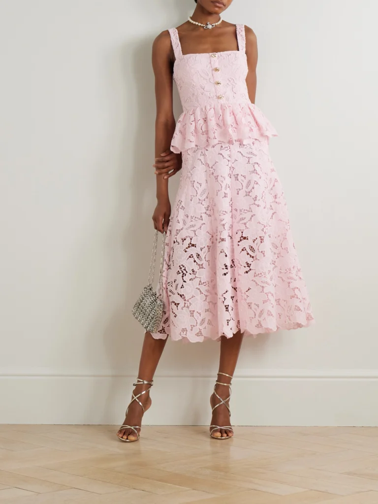 Self-Portrait Guipure Lace Peplum Midi Dress