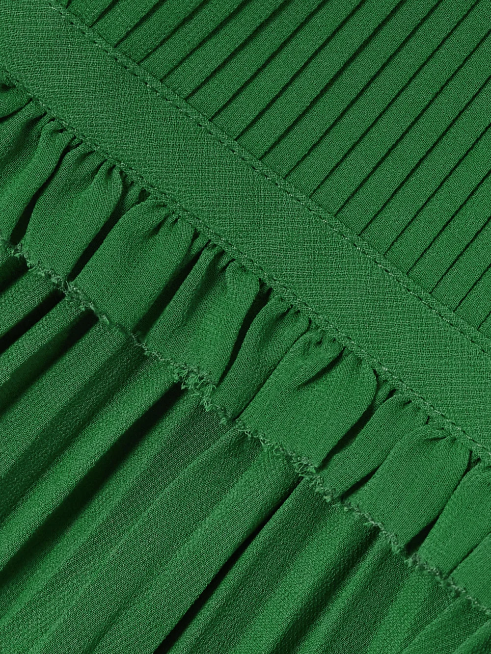 Close-up detail of the Self-Portrait Lace-trimmed Pleated Chiffon Midi Dress