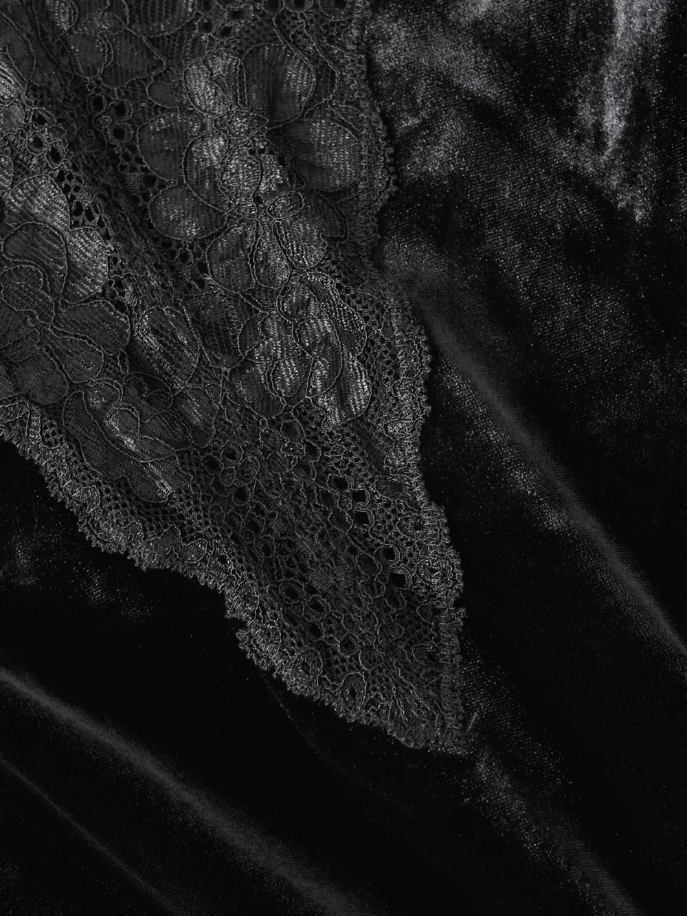 Close-up detail of the Self-Portrait Lace-trimmed Velvet Midi Dress