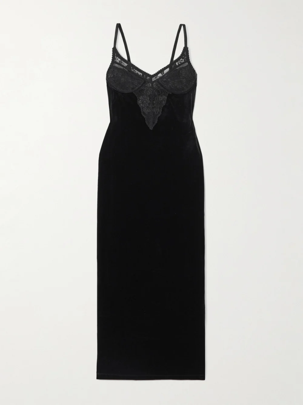 Self-Portrait Lace-trimmed Velvet Midi Dress in black