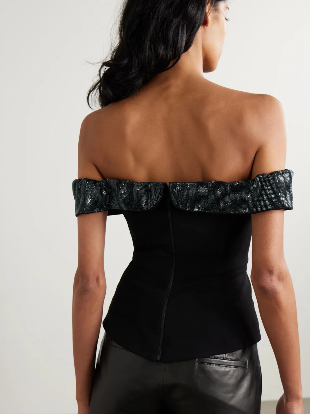 Back view of the Self-Portrait Off-the-shoulder Bow and Crystal-embellished Crepe Top