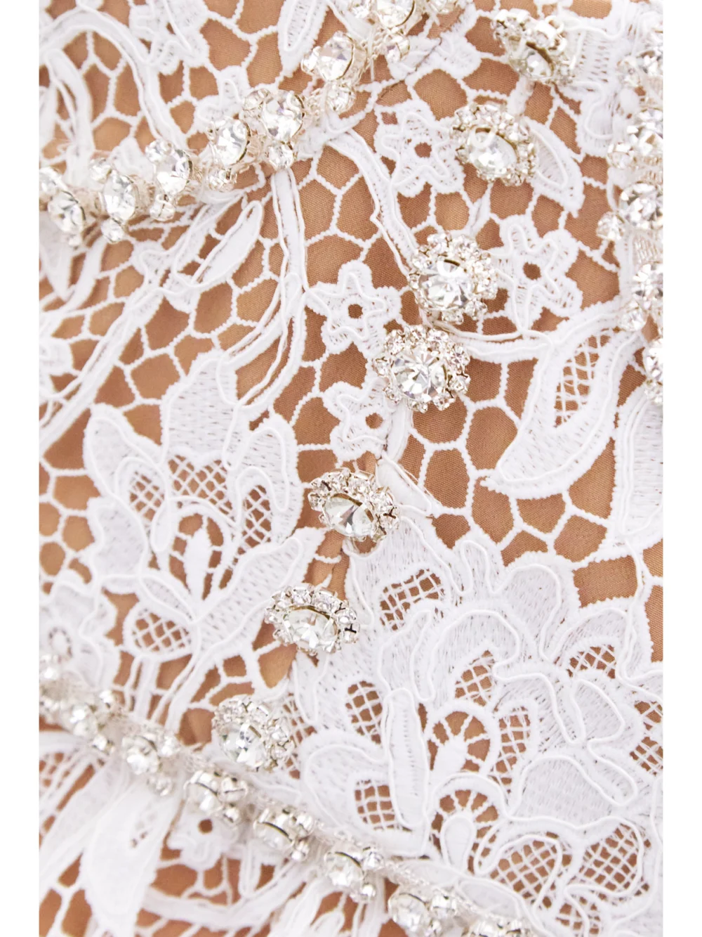Close-up detail of the Self-Portrait Off-the-shoulder Crystal-embellished Corded Lace Midi Dress