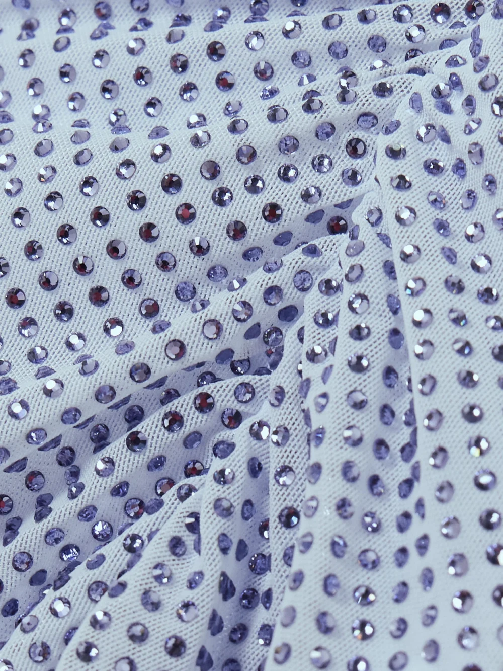 Close-up detail of the Self-Portrait One-shoulder Asymmetric Crystal-embellished Mesh Top