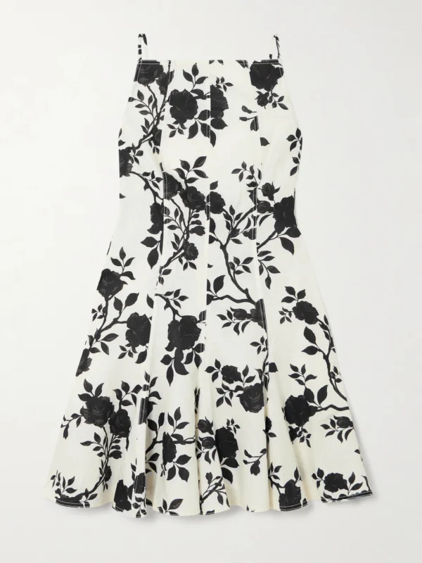 Self-Portrait Open-back Bow-detailed Floral-print Linen and Cotton-blend Mini Dress