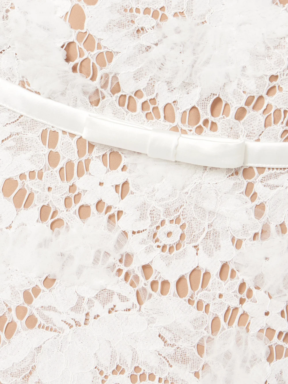Close-up detail of the Self-Portrait Open-back Satin-trimmed Lace Mini Dress