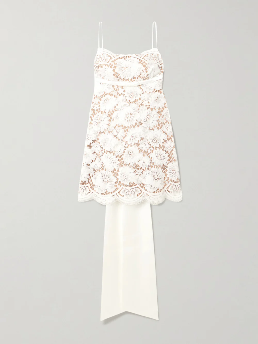 Self-Portrait Open-back Satin-trimmed Lace Mini Dress in white