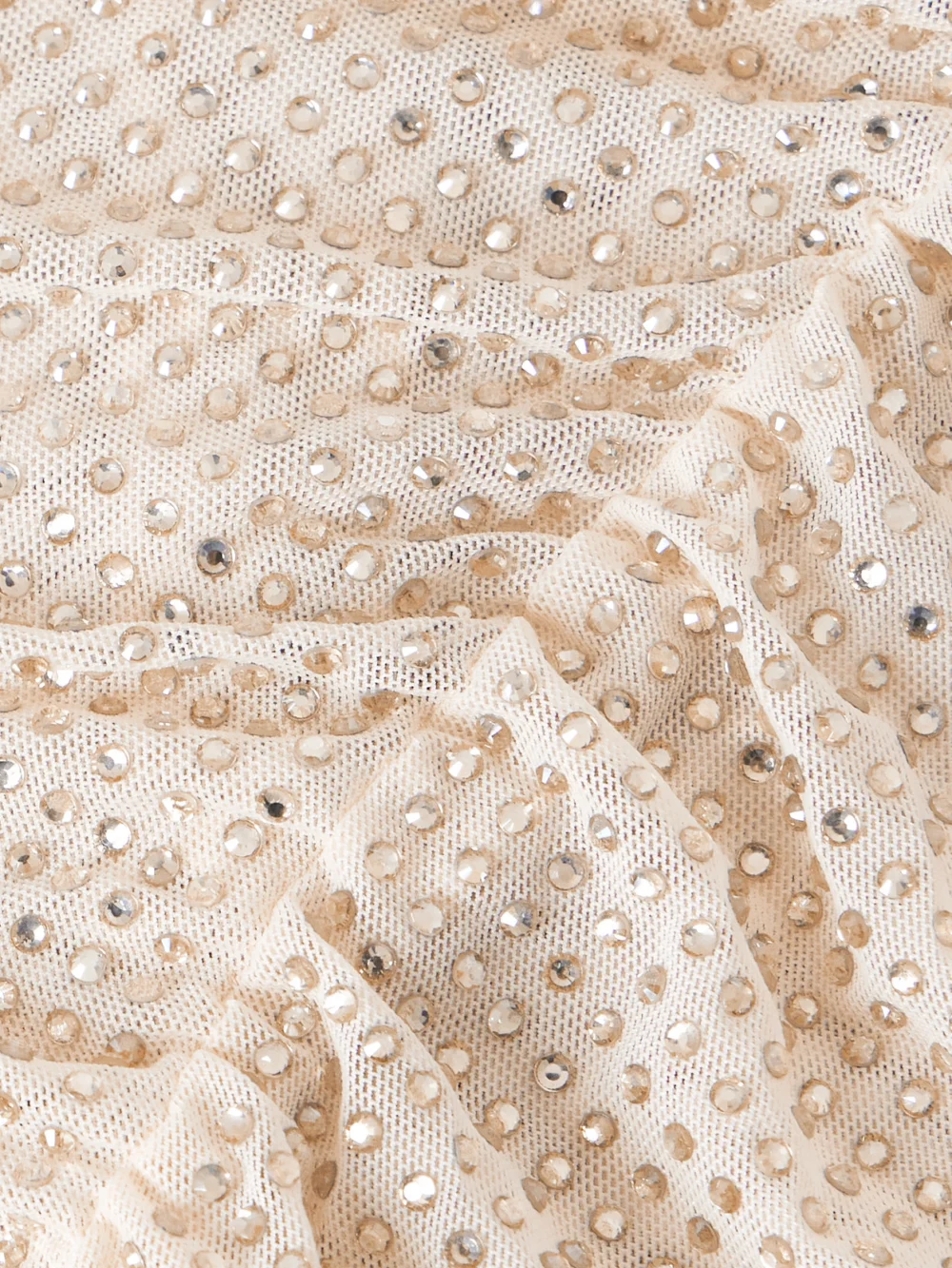 Close-up detail of the Self-Portrait Ruched Crystal-embellished Jersey Blouse