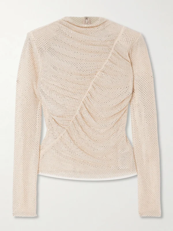 Self-Portrait Ruched Crystal-embellished Jersey Blouse