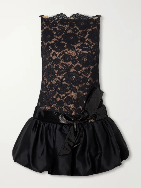 Self-Portrait Sequined-trimmed Satin and Lace Mini Dress